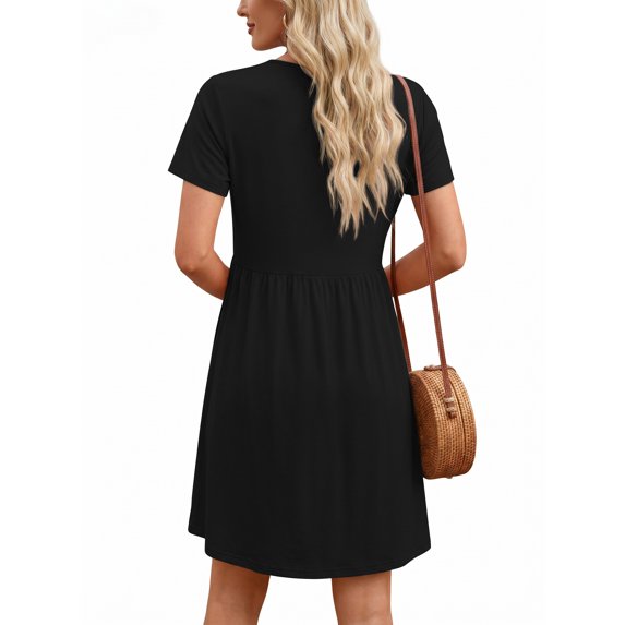 MOSHU Dresses for Women Crewneck Short Sleeves Women Dresses Casual A-Line Midi Dress with Pockets