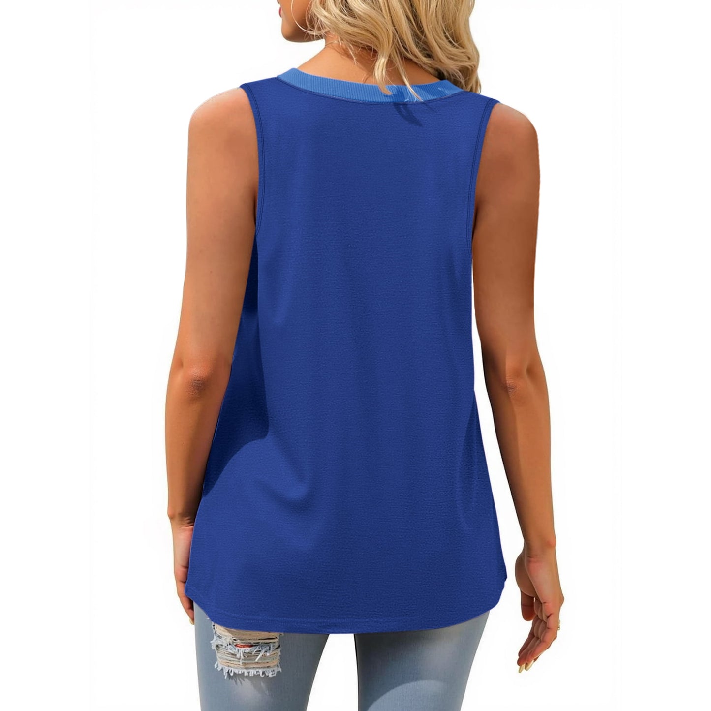MOSHU Color Block Tank Tops for Women Casual Loose Tops Summer V Neck Sleeveless Shirts Basic Trendy Tunic Tops