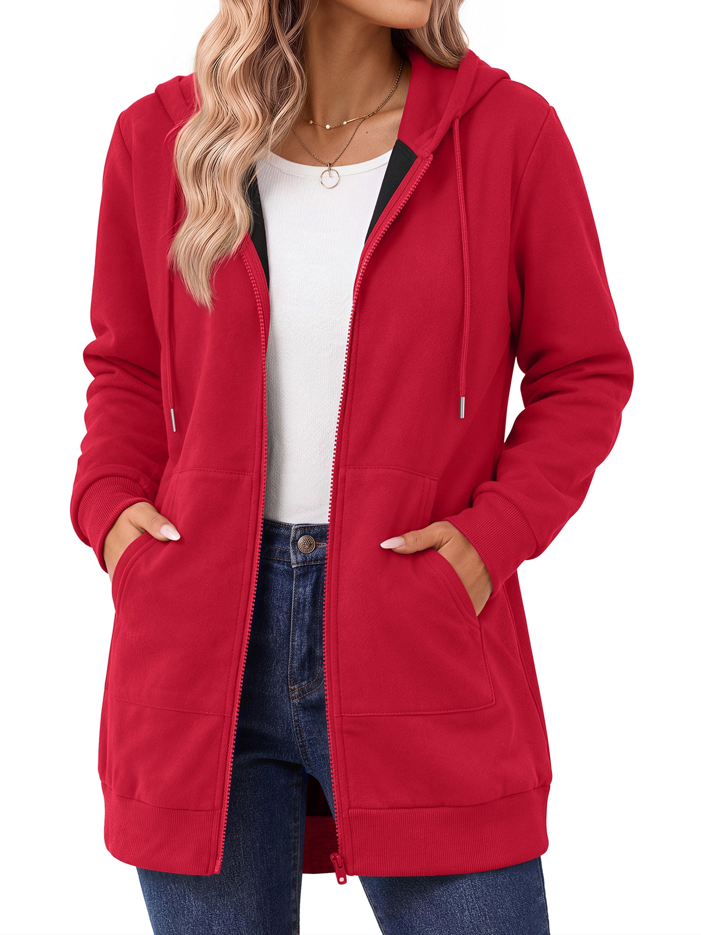 MOSHU Women Zip Up Hoodies Long Sleeve Cotton Fleece Sweatshirts for Women Casual Hooded Jackets Fall Tops with Pockets