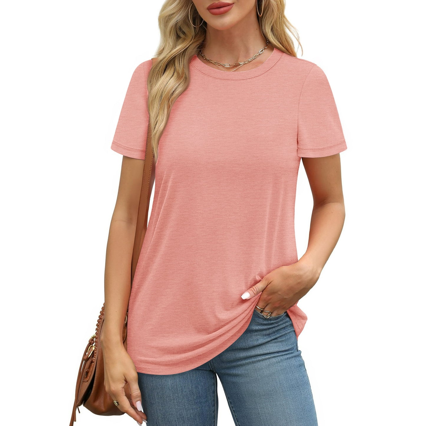 MOSHU 3 Pack T-Shirts for Women Short Sleeve Summer Womens Tops Casual Curved Hem Shirts Beach Outfits