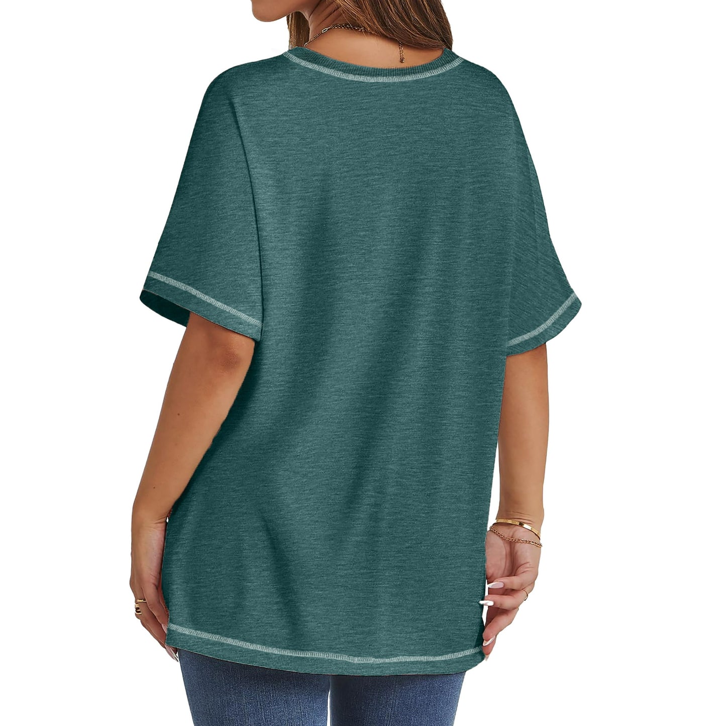 MOSHU Oversized T Shirts for Women Quilting Stitching Womens Shirts Classic Trendy Casual Tops