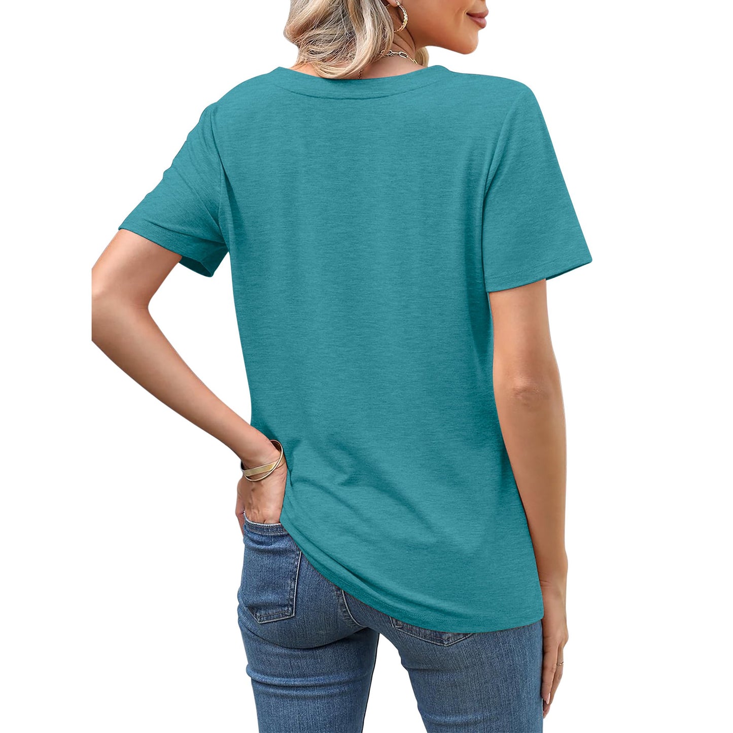 MOSHU 2 Pack Womens T Shirts V Neck Casual Tops Short Sleeve Comfort Fit Shirts for Women