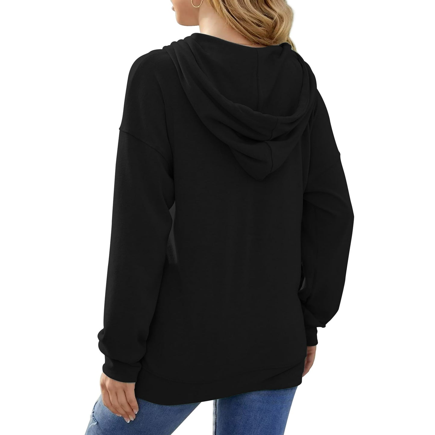 MOSHU Casual Hoodies for Women Loose Fit Drawstring Hooded Womens Sweatshirts Side Split Long SLeeve Shirts