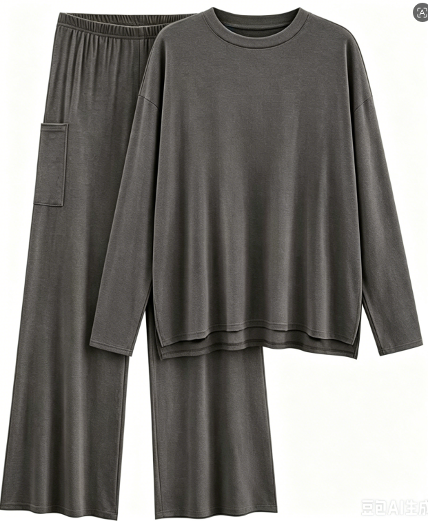 MOSHU 2 Piece Lounge Sets for Women Side Slit Pajamas Sets Loose Long Sleeve Tops and Wide Leg Pants Casual Outfits
