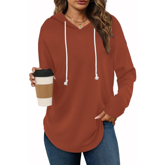 MOSHU Casual Hoodies for Women Loose Fit Drawstring Hooded Womens Sweatshirts Side Split Long SLeeve Shirts