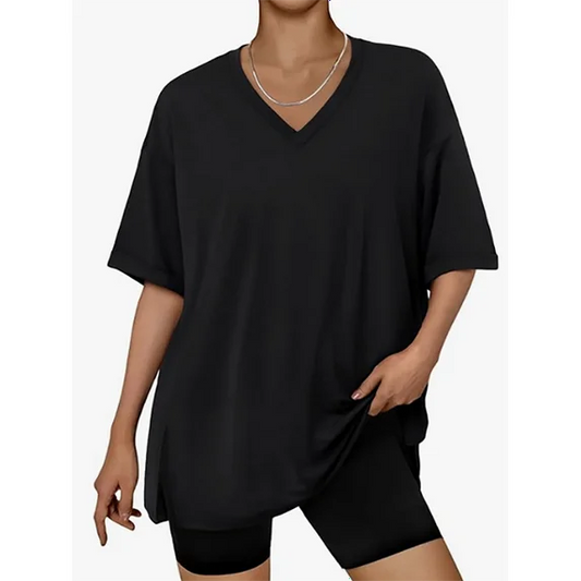 MOSHU 2 Piece Sets for Women Summer Lounge Short Sets Casual Oversized V Neck Shirts And Shorts Matching Fashion Outfits