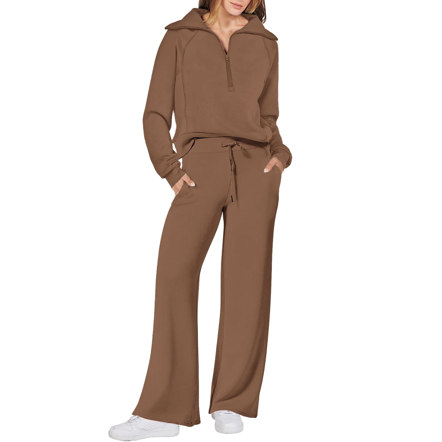 MOSHU 2 Piece Womens Outfits Sets Half Zipper Oversized Sweatshirts and Drawstring Sweatpants with Pockets Fall Trendy Tracksuits