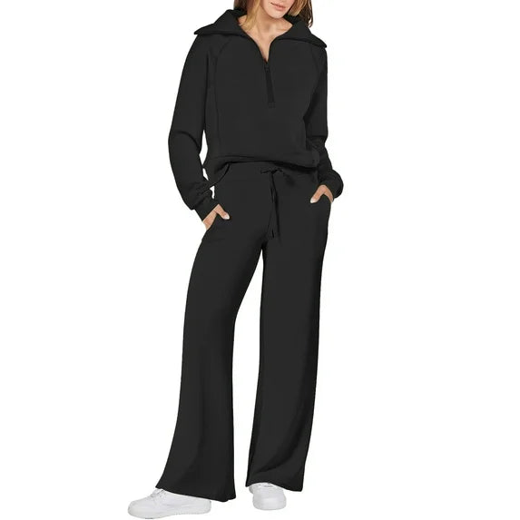 MOSHU 2 Piece Womens Outfits Sets Half Zipper Oversized Sweatshirts and Drawstring Sweatpants with Pockets Fall Trendy Tracksuits