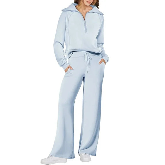 MOSHU 2 Piece Womens Outfits Sets Half Zipper Oversized Sweatshirts and Drawstring Sweatpants with Pockets Fall Trendy Tracksuits