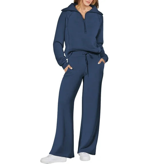 MOSHU 2 Piece Womens Outfits Sets Half Zipper Oversized Sweatshirts and Drawstring Sweatpants with Pockets Fall Trendy Tracksuits