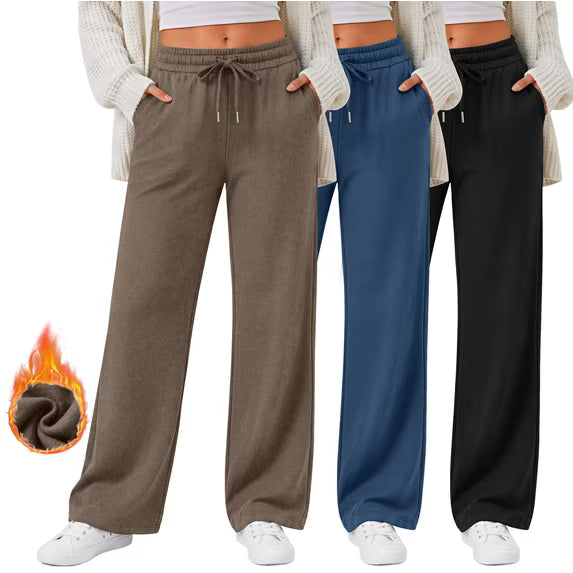 MOSHU 3 Pack Wide Leg Sweatpants for Women Fleece Baggy Womens Sweatpants Drawstring Elastic Pants with Pockets
