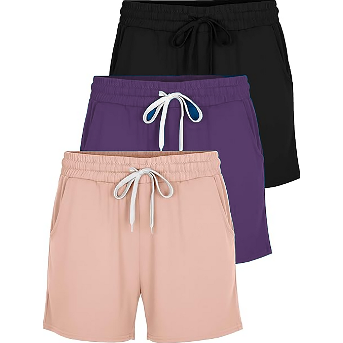 MOSHU 3 Pack Womens Pajamas Shorts Drawstring Pj Shorts for Women Casual Sleep Lounge Shorts with Pockets