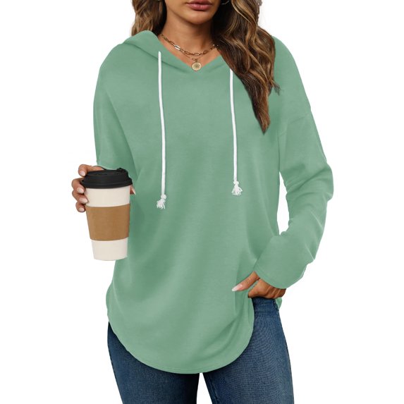 MOSHU Casual Hoodies for Women Loose Fit Drawstring Hooded Womens Sweatshirts Side Split Long SLeeve Shirts