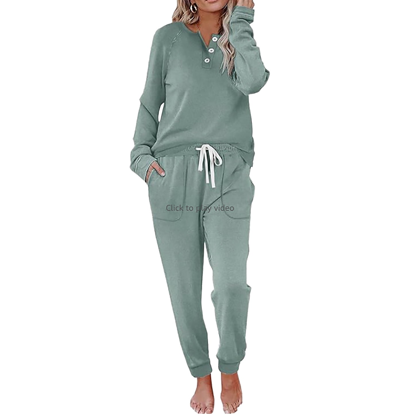 MOSHU Casual Pajamas Sets for Women Button Down Shirts and Drawstring Pants with Pockets Two Piece Womens Lounge Sets