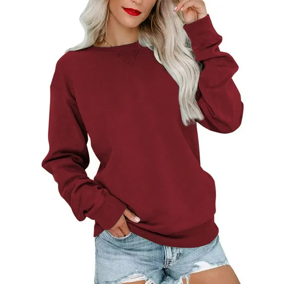 MOSHU Casual Womens Sweatshirts Crewneck Long Sleeve Tops Oversized Pullover Sweatshirt for Women