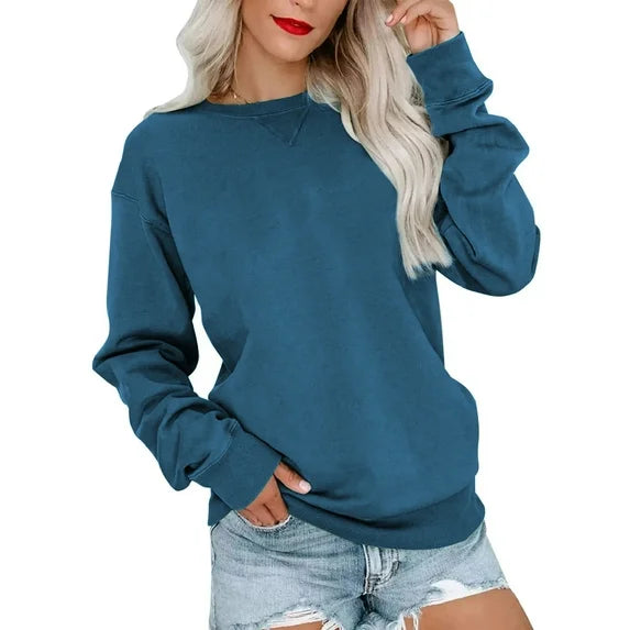 MOSHU Casual Womens Sweatshirts Crewneck Long Sleeve Tops Oversized Pullover Sweatshirt for Women