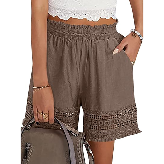 MOSHU High Waisted Shorts for Women Cotton Lounge Shorts Dressy Lace Trim Summer Beach Pants with Pockets