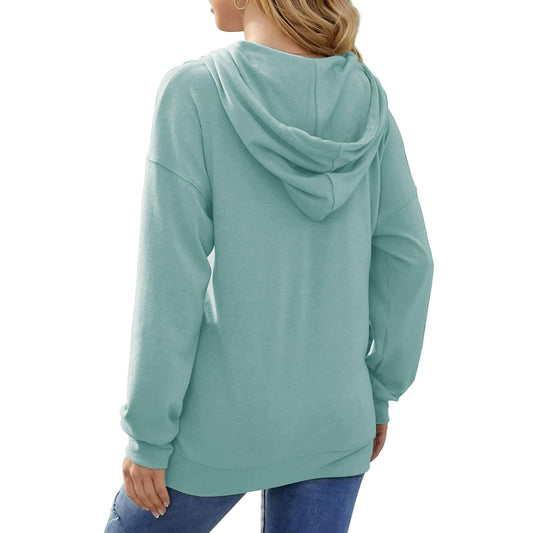 MOSHU Casual Hoodies for Women Loose Fit Drawstring Hooded Womens Sweatshirts Side Split Long SLeeve Shirts