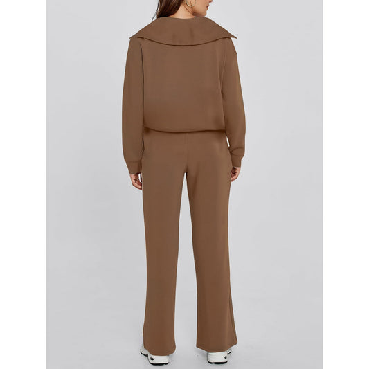 MOSHU 2 Piece Womens Outfits Sets Half Zipper Oversized Sweatshirts and Drawstring Sweatpants with Pockets Fall Trendy Tracksuits