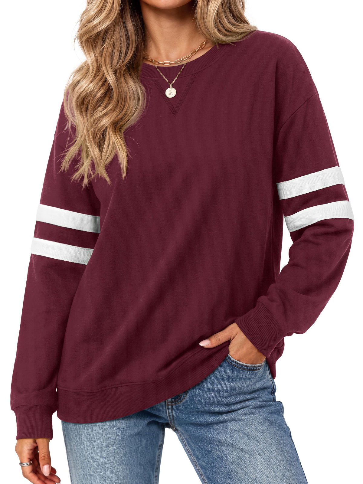 MOSHU Crewneck Sweatshirts for Women Striped Long Sleeve Shirts Fashion Fall Womens Sweatshirts Casual Fall Pullover Tops