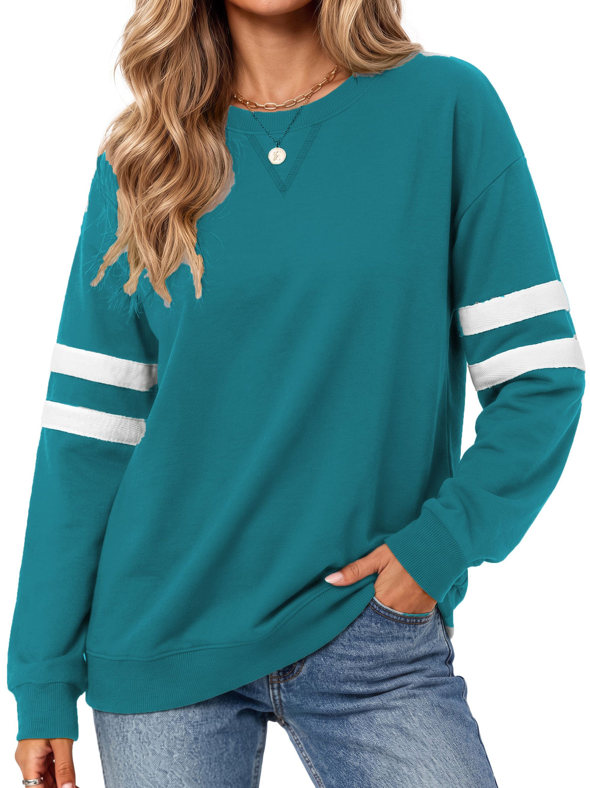 MOSHU Crewneck Sweatshirts for Women Striped Long Sleeve Shirts Fashion Fall Womens Sweatshirts Casual Fall Pullover Tops