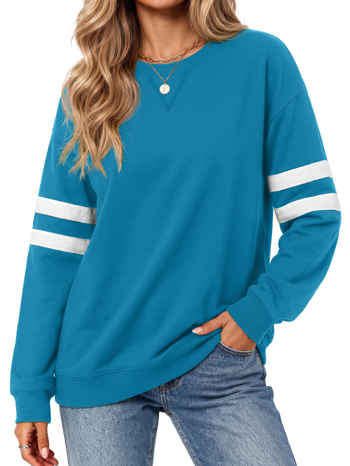 MOSHU Crewneck Sweatshirts for Women Striped Long Sleeve Shirts Fashion Fall Womens Sweatshirts Casual Fall Pullover Tops