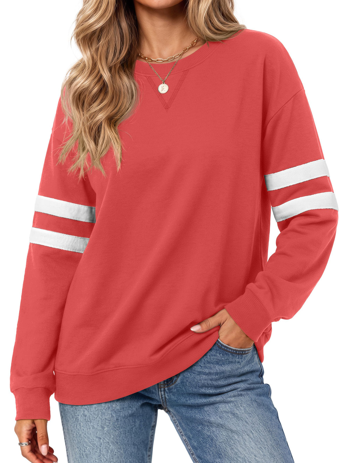 MOSHU Crewneck Sweatshirts for Women Striped Long Sleeve Shirts Fashion Fall Womens Sweatshirts Casual Fall Pullover Tops