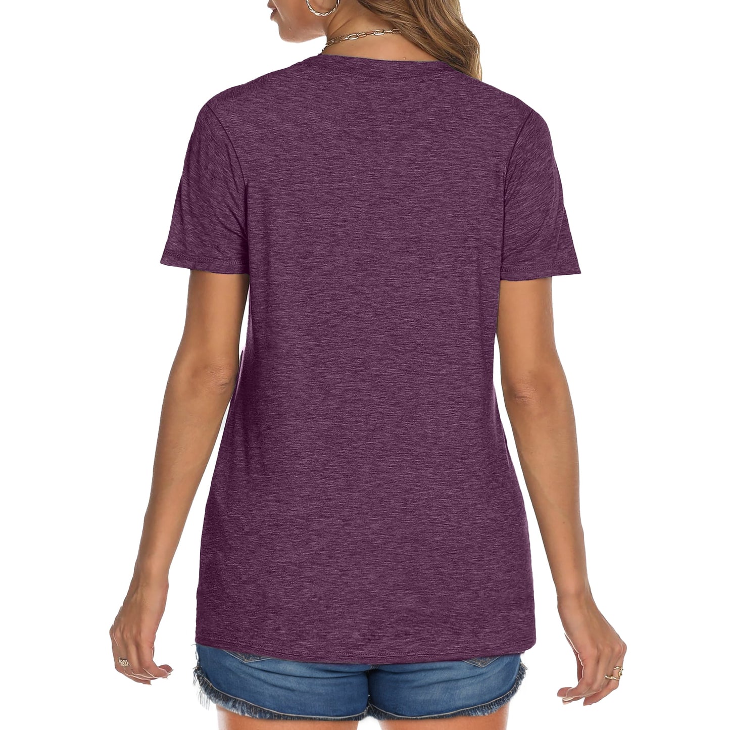 MOSHU Womens T-shirts Round Neck Shirts for Women Short Sleeve Loose Graphic Tees