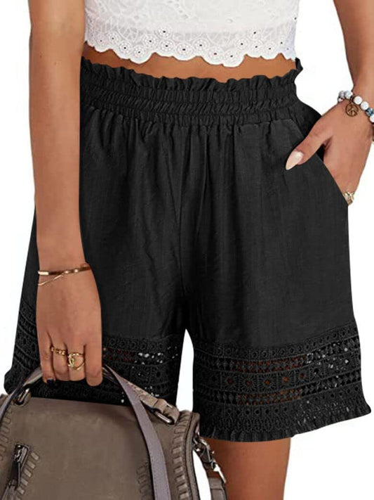 MOSHU High Waisted Shorts for Women Cotton Lounge Shorts Dressy Lace Trim Summer Beach Pants with Pockets