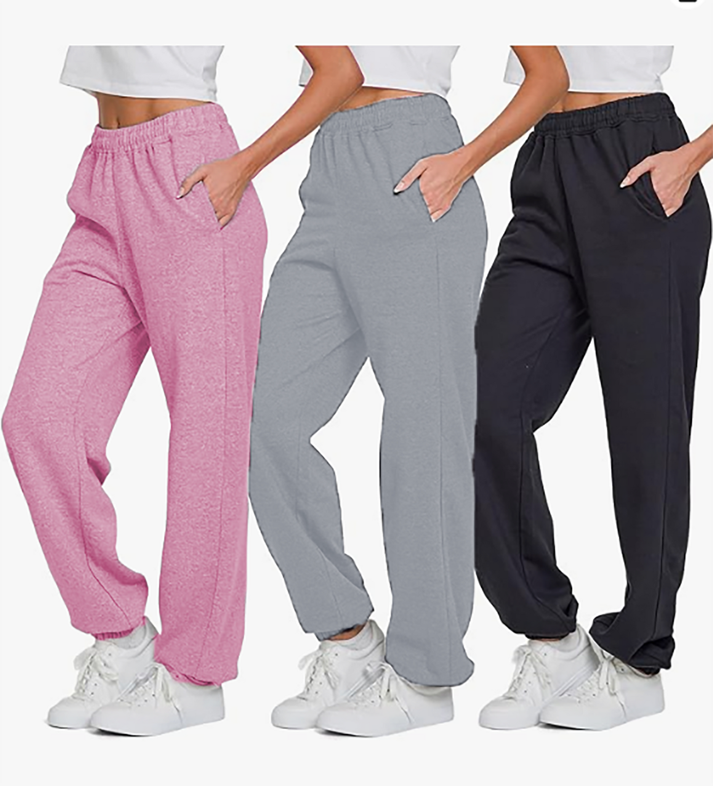 MOSHU 3 Pack Sweatpants for Womens Athletic Joggers with Pockets Elastic Waist Womens Sweatpants Baggy Comfy Lounge pants
