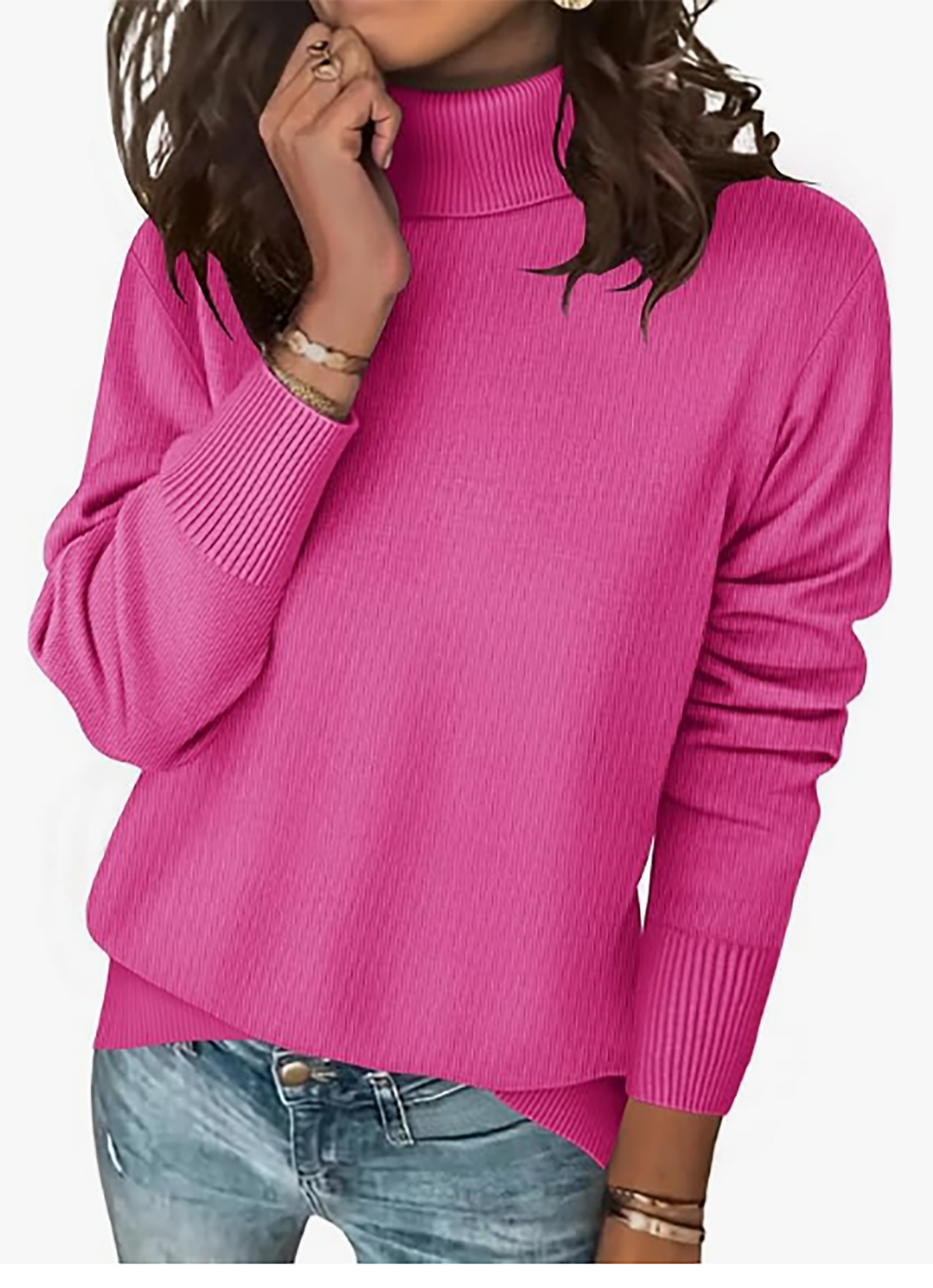 MOSHU Turtleneck Sweaters for Women Long Sleeve Casual Tops Knit Womens Pullover Sweaters Winter Clothes