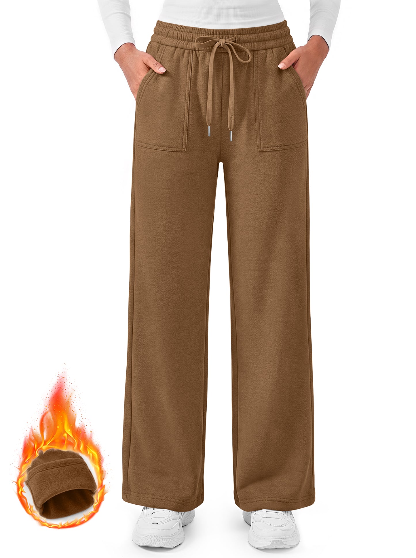 MOSHU Wide Leg Sweatpants for Women High Waisted Baggy Fleece Cotton Pants Fall Casual Sweatpants with Pockets