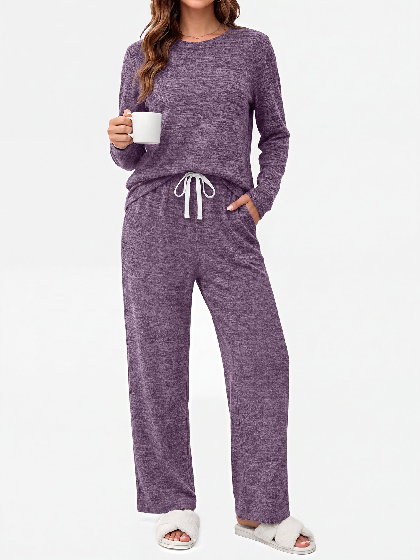 MOSHU Pajama Sets for Women Casual Two Piece Lounge Sets Soft Long Sleeve Tops and Long Pants Comfy Sleepwear fall Outfits