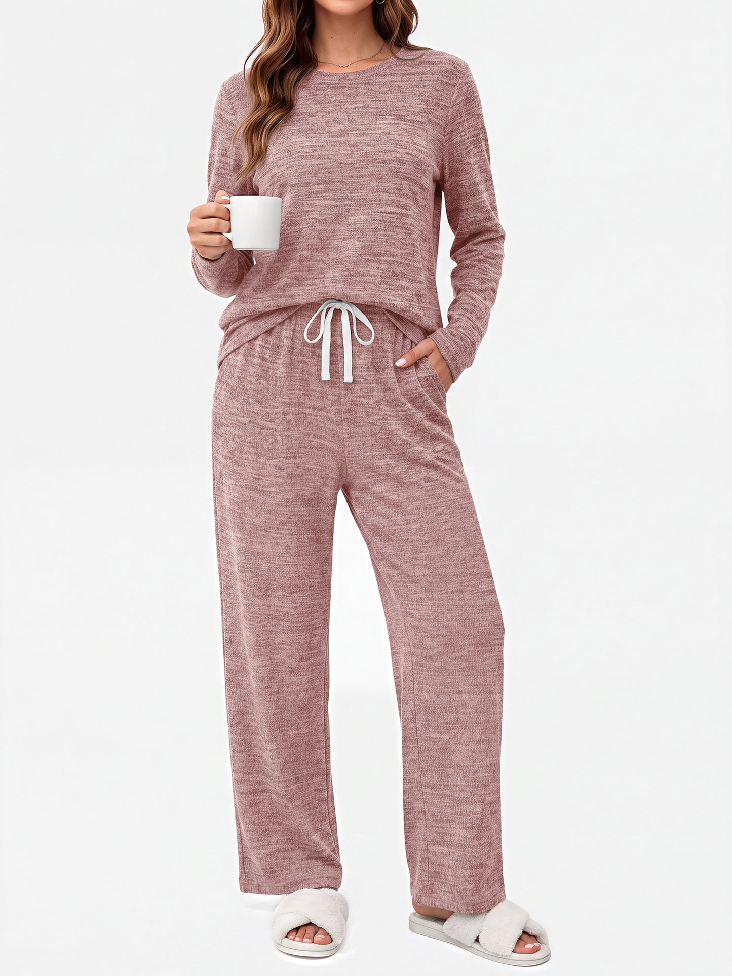 MOSHU Pajama Sets for Women Casual Two Piece Lounge Sets Soft Long Sleeve Tops and Long Pants Comfy Sleepwear fall Outfits