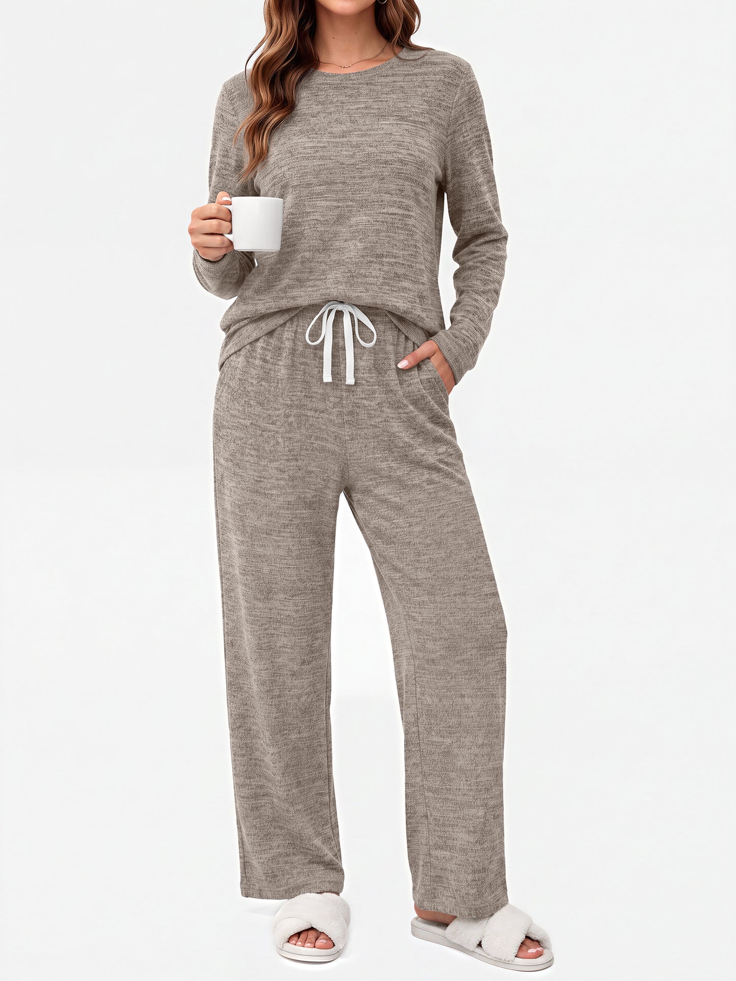 MOSHU Pajama Sets for Women Casual Two Piece Lounge Sets Soft Long Sleeve Tops and Long Pants Comfy Sleepwear fall Outfits