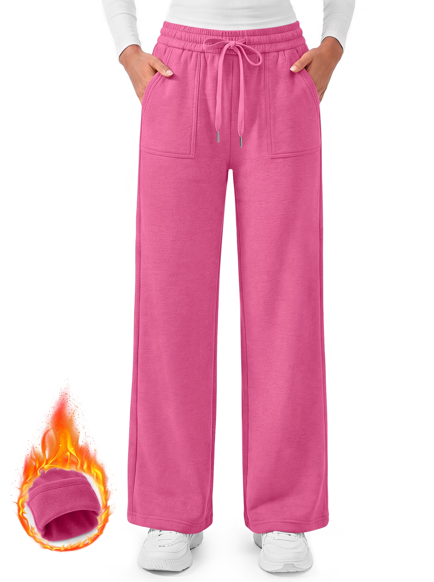 MOSHU Wide Leg Sweatpants for Women High Waisted Baggy Fleece Cotton Pants Fall Casual Sweatpants with Pockets