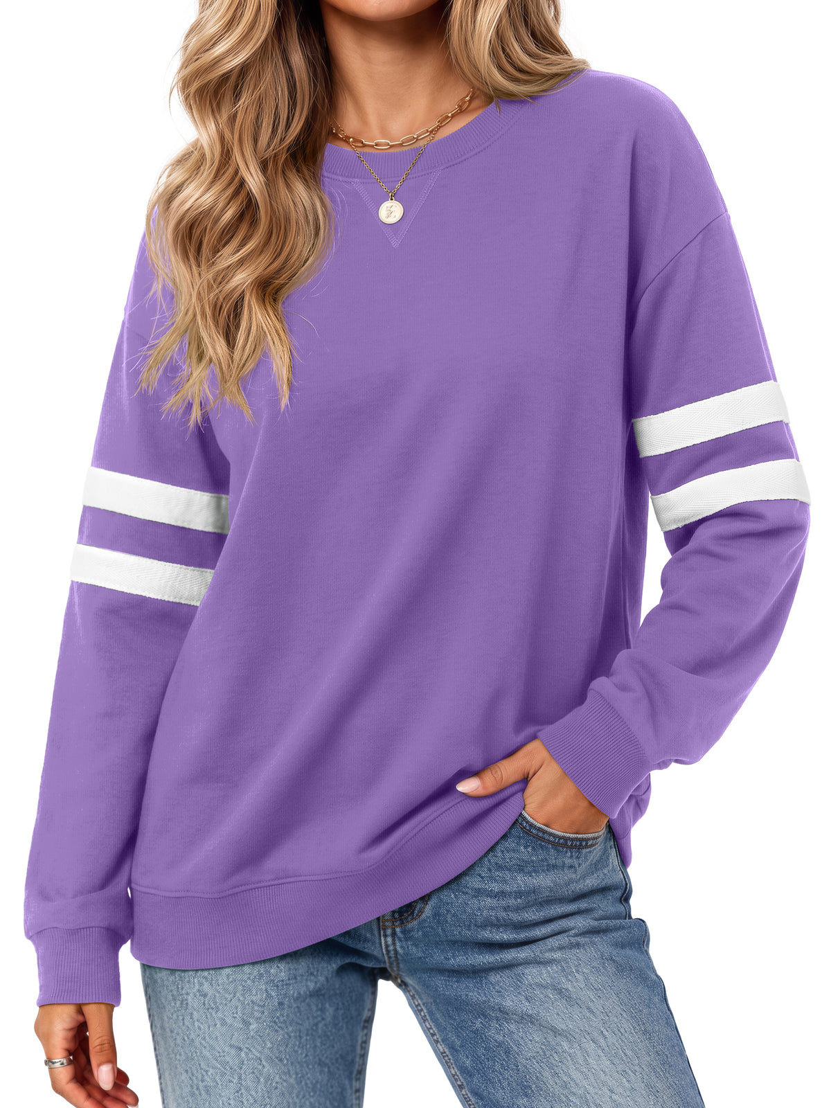 MOSHU Crewneck Sweatshirts for Women Striped Long Sleeve Shirts Fashion Fall Womens Sweatshirts Casual Fall Pullover Tops