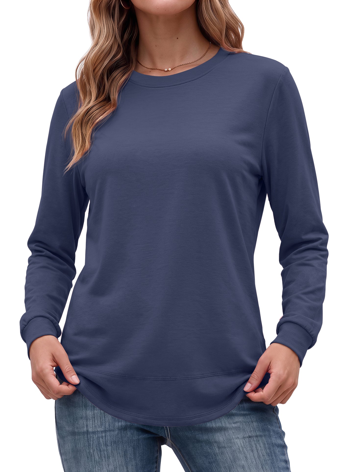 MOSHU 3 Pack Pullover Sweatshirts for Women Crew Neck Long Sleeve Shirts Casual Loose Fit Sweatshirts Curved Hem Tunic Tops