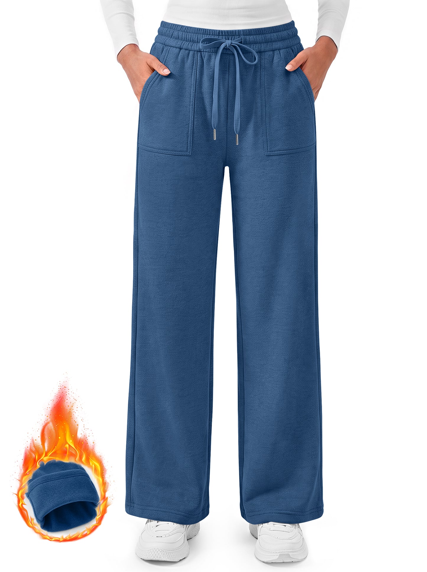 MOSHU Wide Leg Sweatpants for Women High Waisted Baggy Fleece Cotton Pants Fall Casual Sweatpants with Pockets
