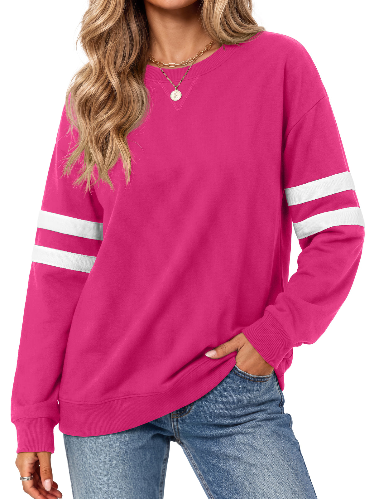 MOSHU Crewneck Sweatshirts for Women Striped Long Sleeve Shirts Fashion Fall Womens Sweatshirts Casual Fall Pullover Tops