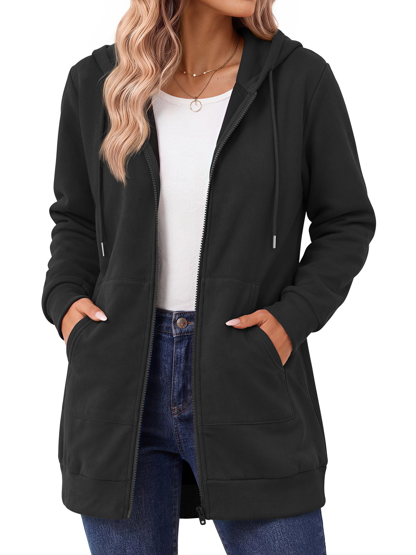 MOSHU Women Zip Up Hoodies Long Sleeve Cotton Fleece Sweatshirts for Women Casual Hooded Jackets Fall Tops with Pockets
