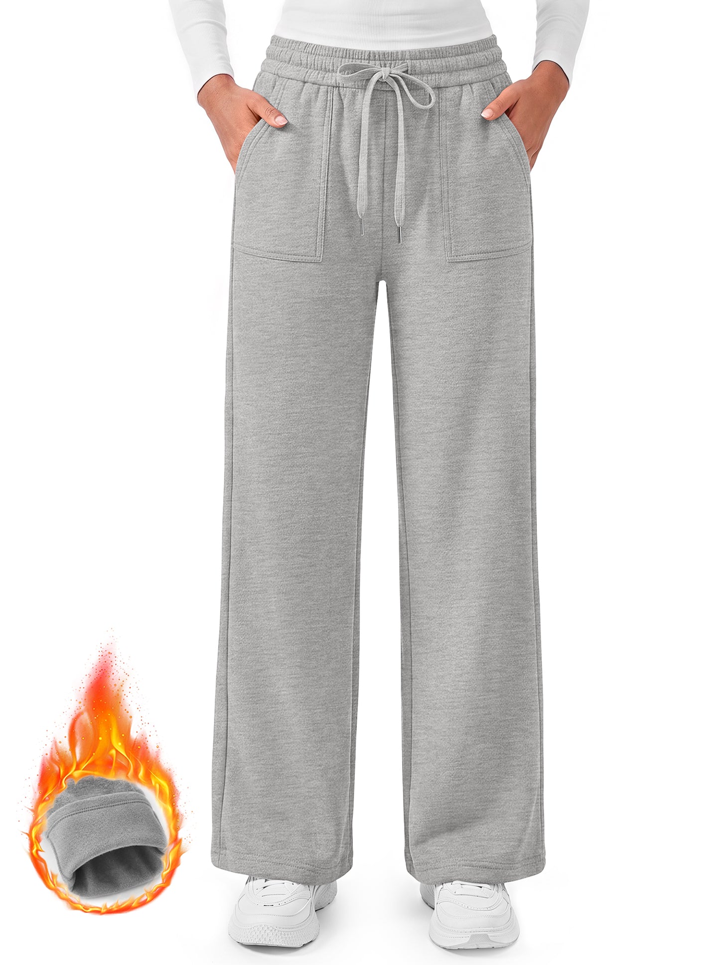 MOSHU Wide Leg Sweatpants for Women High Waisted Baggy Fleece Cotton Pants Fall Casual Sweatpants with Pockets