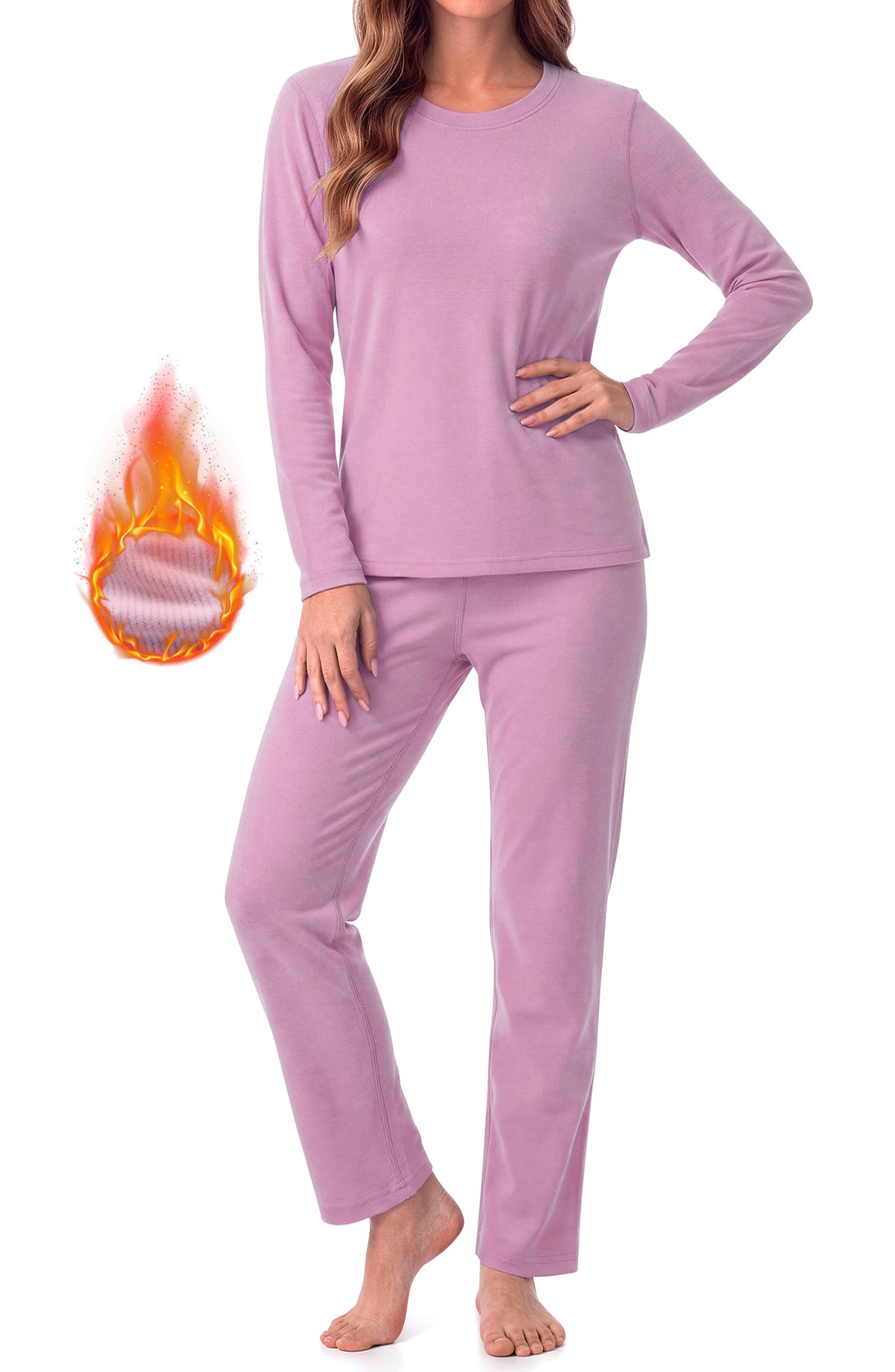 MOSHU Womens Pajama Sets Two Piece Thermal Underwear for Women Crew Neck Long Sleeve Tops and Leggings Lounge Sets