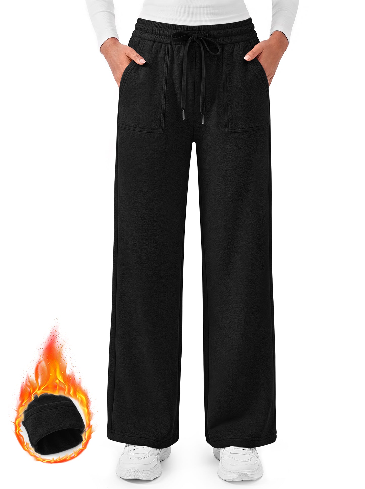 MOSHU Wide Leg Sweatpants for Women High Waisted Baggy Fleece Cotton Pants Fall Casual Sweatpants with Pockets