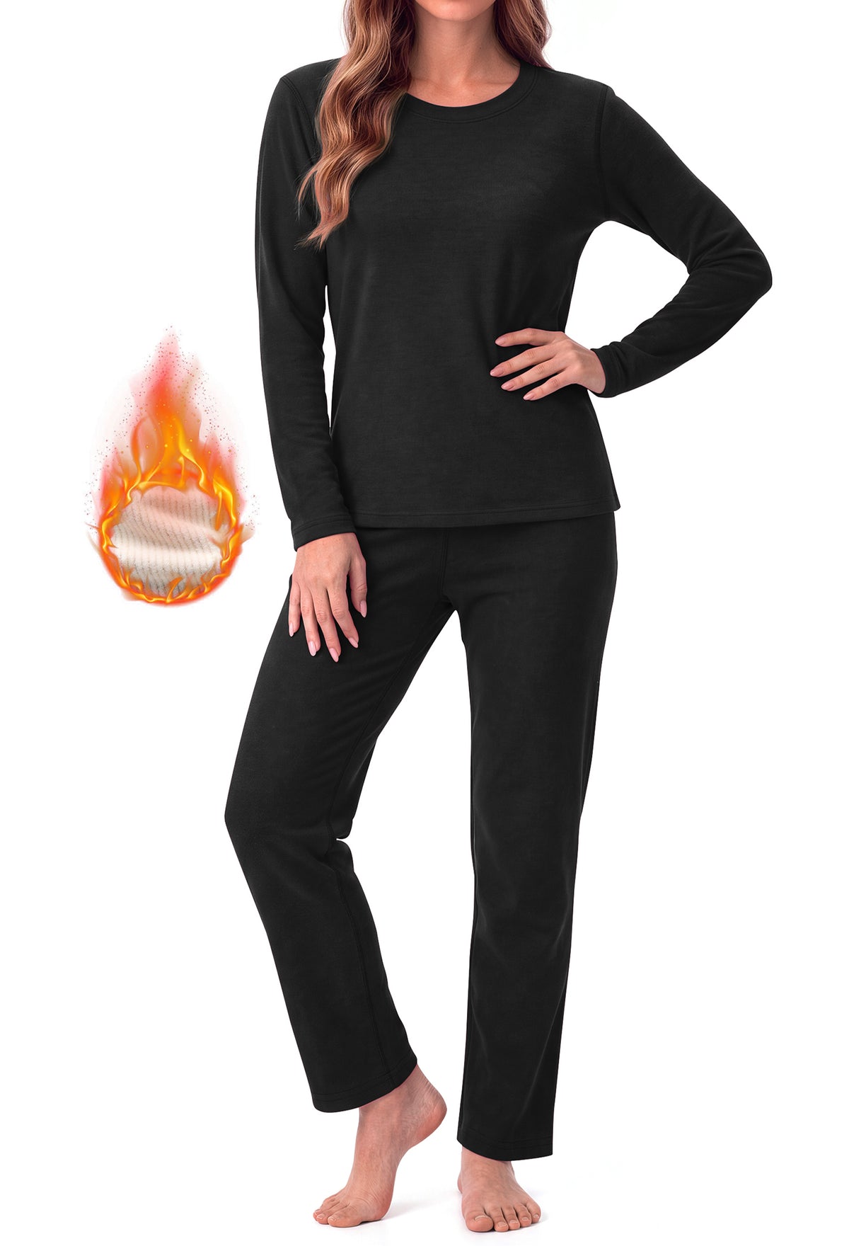 MOSHU Womens Pajama Sets Two Piece Thermal Underwear for Women Crew Neck Long Sleeve Tops and Leggings Lounge Sets