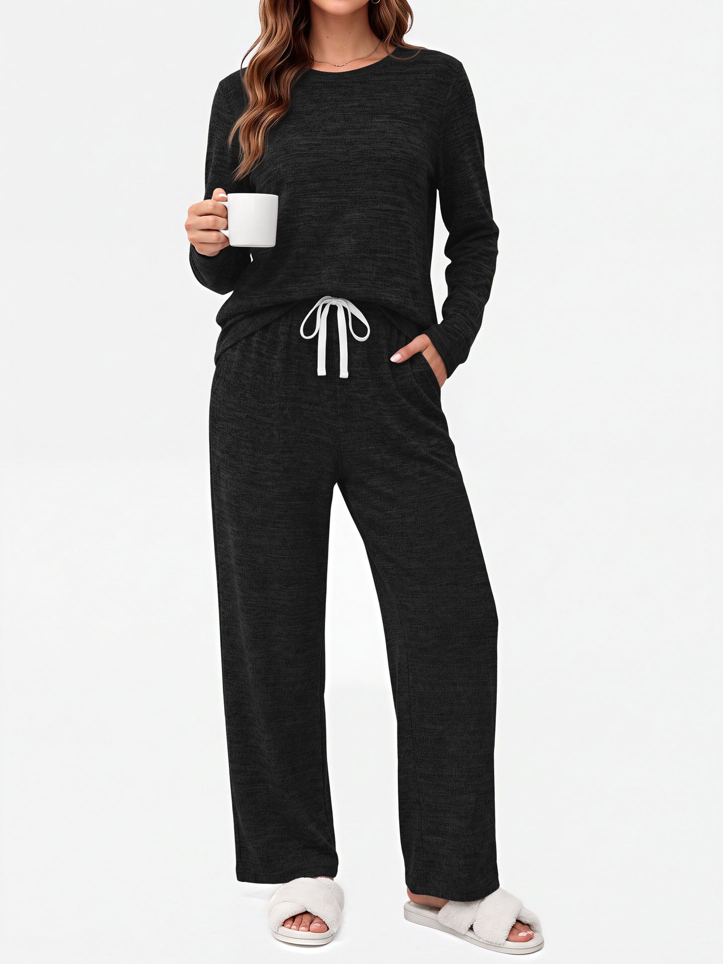 MOSHU Pajama Sets for Women Casual Two Piece Lounge Sets Soft Long Sleeve Tops and Long Pants Comfy Sleepwear fall Outfits