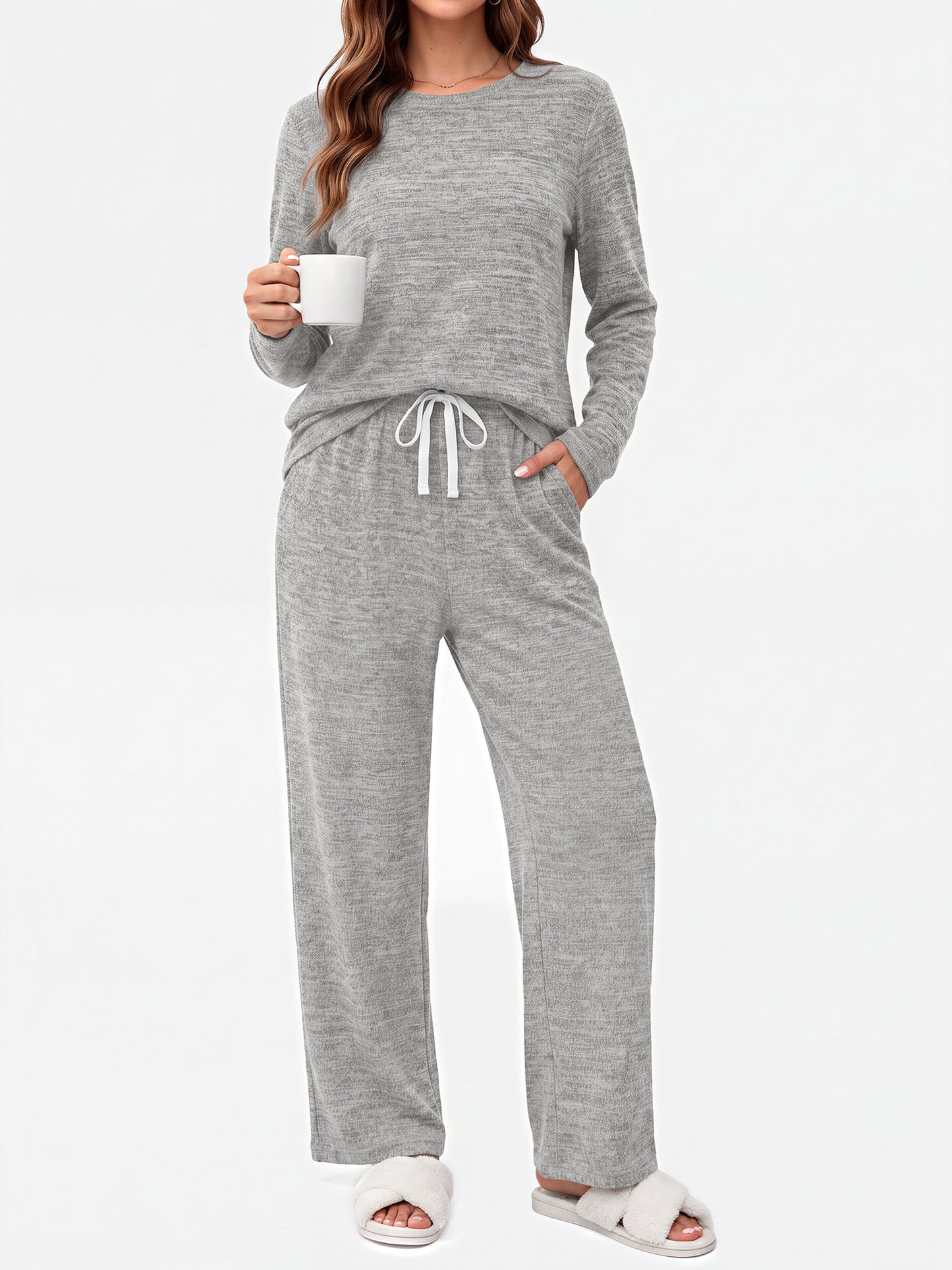 MOSHU Pajama Sets for Women Casual Two Piece Lounge Sets Soft Long Sleeve Tops and Long Pants Comfy Sleepwear fall Outfits