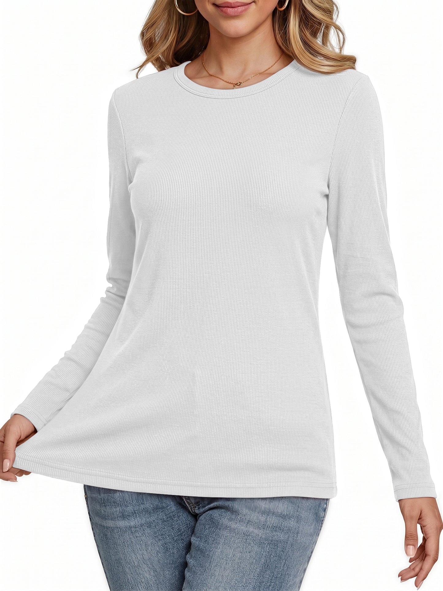 MOSHU 3 Pack T Shirts for Women Ribbed Long Sleeve Shirts Crew Neck Slim Fit Undershirts Casual Fall Tight Tops