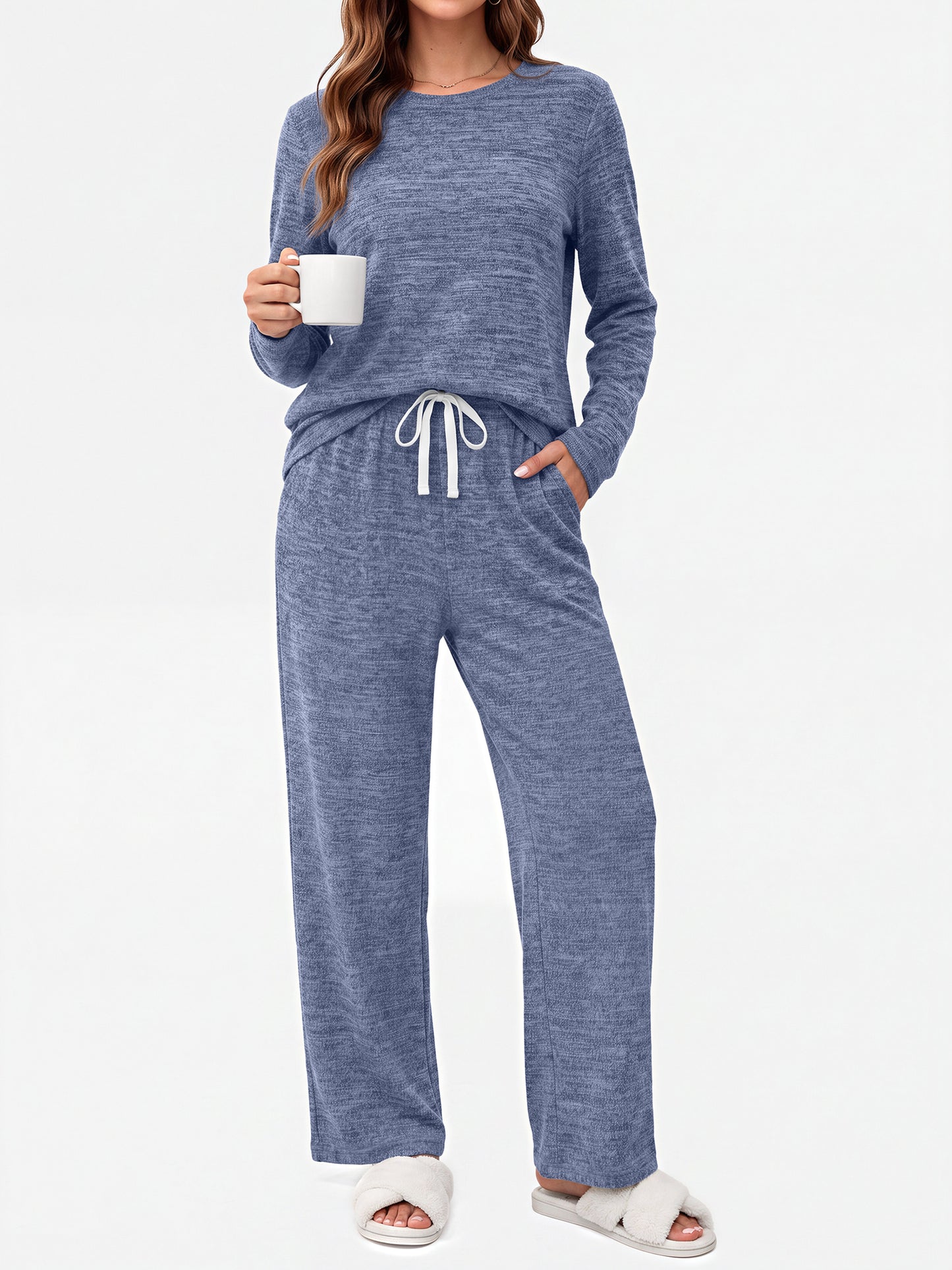 MOSHU Pajama Sets for Women Casual Two Piece Lounge Sets Soft Long Sleeve Tops and Long Pants Comfy Sleepwear fall Outfits