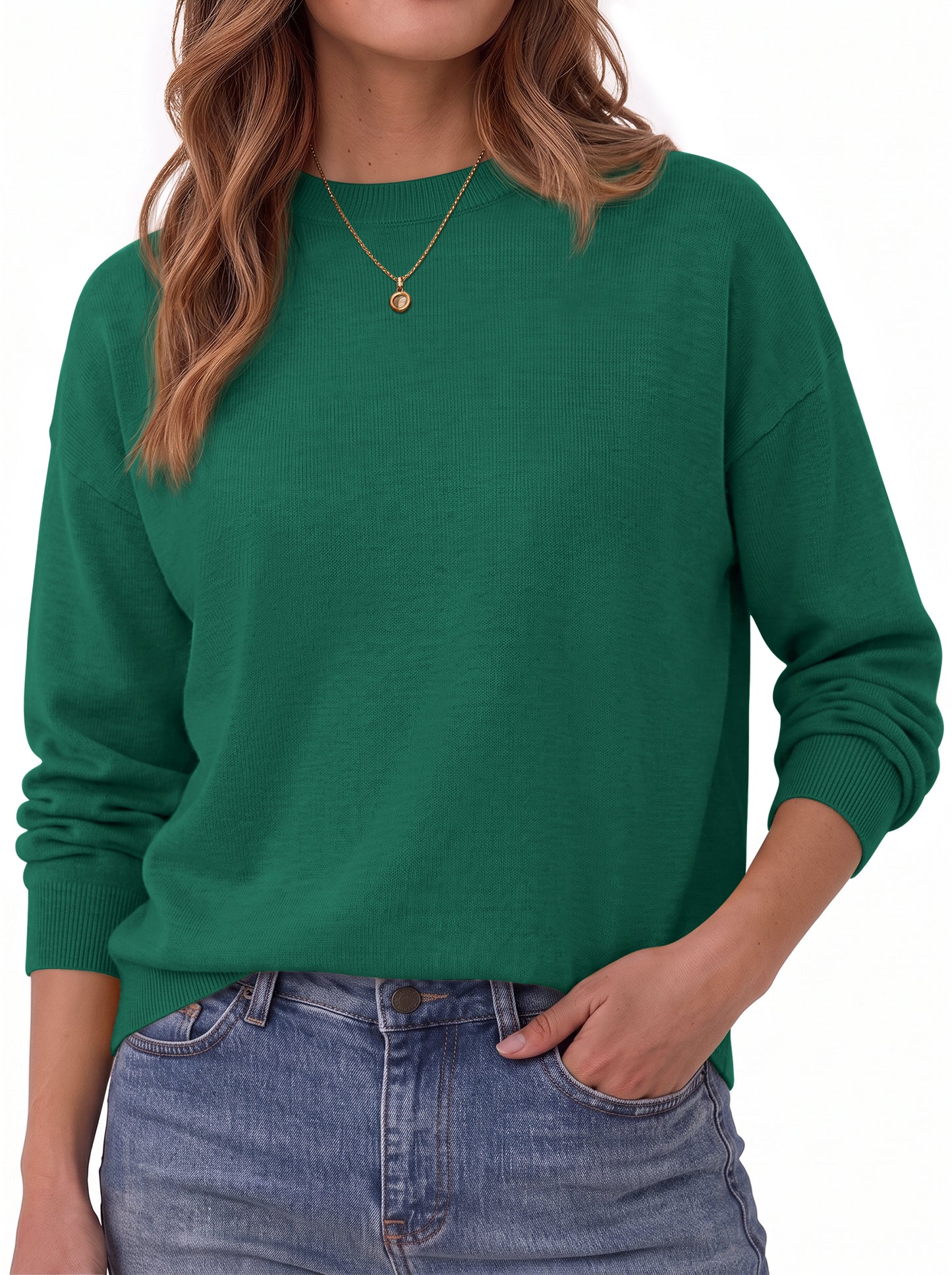 MOSHU Crewneck Sweaters for Women Drop Shoulder Women Sweaters Long Sleeves Fall Tops Knit Pullover Sweaters